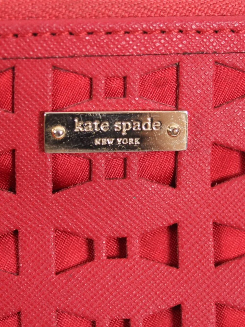 Kate Spade New York Red Bow Cutout Wristlet Zip Pouch Clutch Wallet